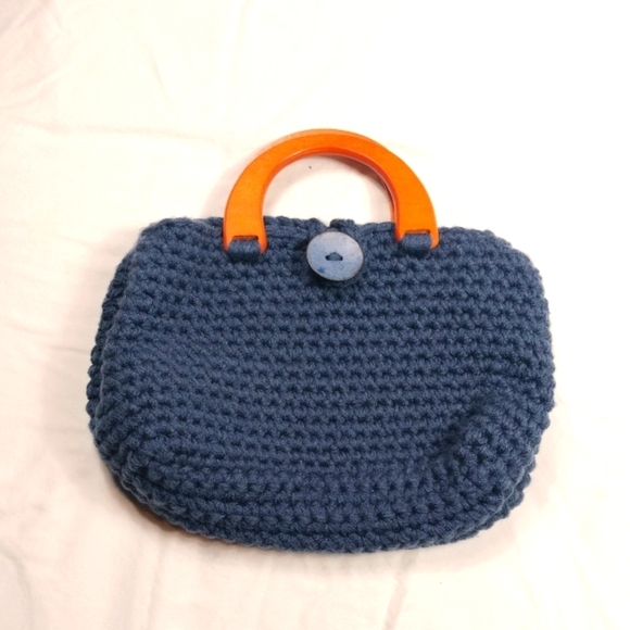 None Handbags - Handcrafted Blue Knit purse
